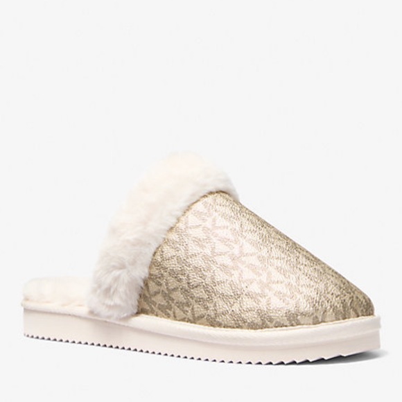 NWT Gd Metallic Signature Logo and Faux Fur Slipper, Size 5 - Picture 1 of 3